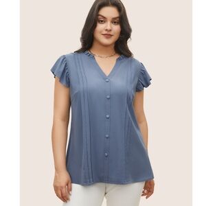 BloomChic Stone Stretchy Woven Pleated Button Detail Cap Sleeve Blouse 3XL us22